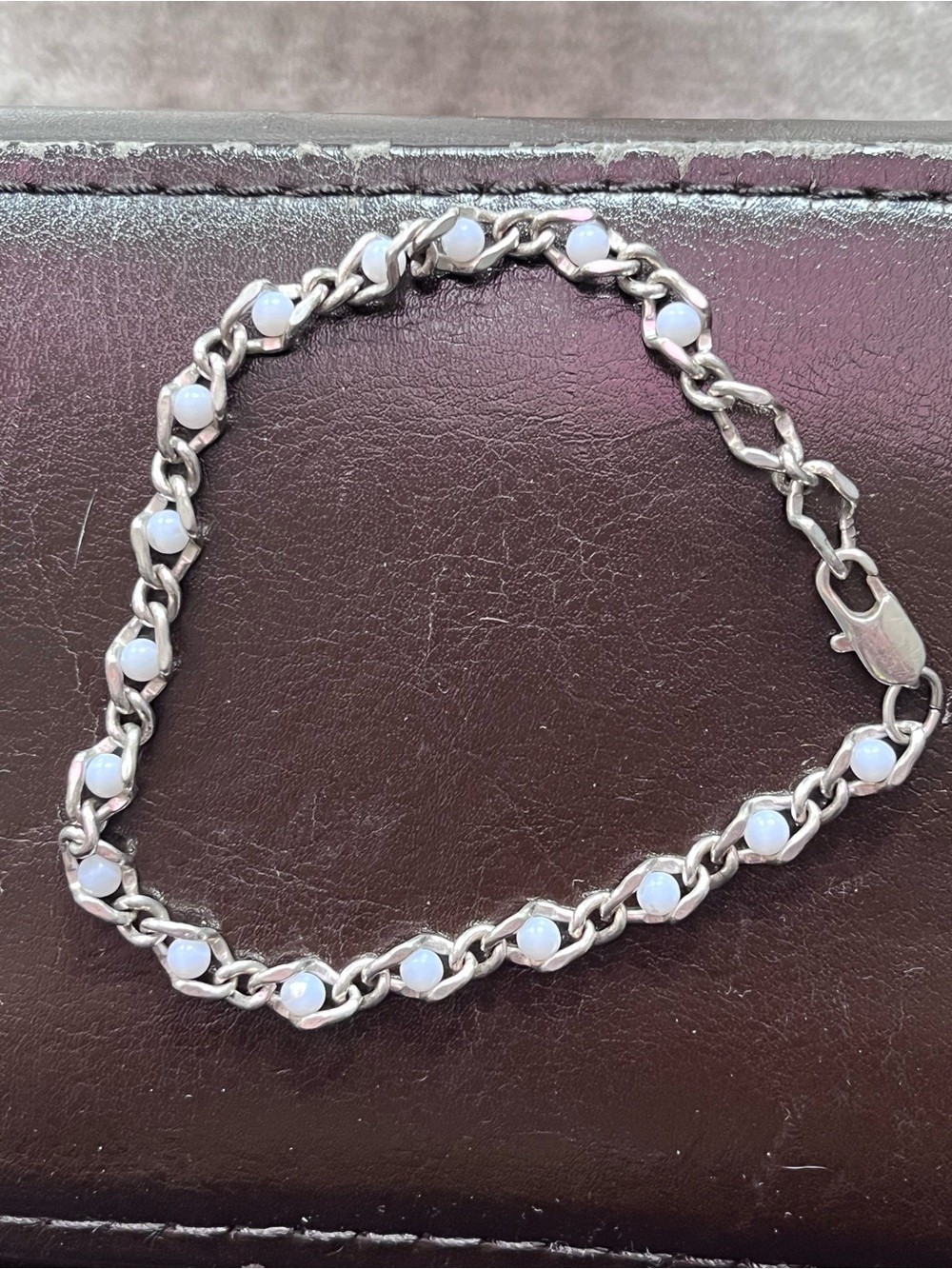 Dainty Silver Tone S-Link Tennis Bracelet with Round White Milky Stones